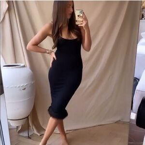 Danielle Bernstein Women's Faux-Fur-Trim Midi Sweater Dress Black